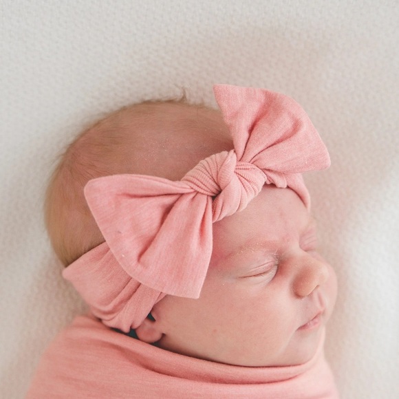 Copper Pearl Knit Baby Headband Bow - Picture 4 of 11